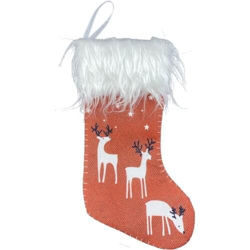 Hot Sale Creative Small Size Christmas Stockings New Cute Elk Printing Christmas Stockings Festival Decoration