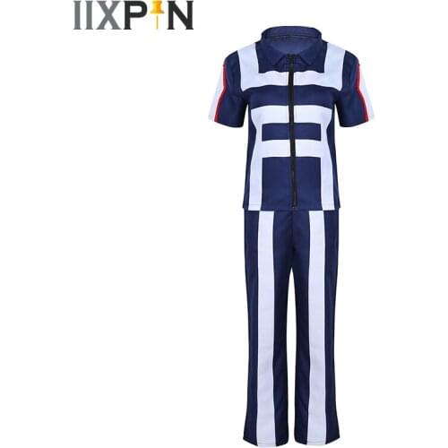 IIXPIN Unisex Cosplay Boku Hero Academia Costume Izuku Midoriya Gymnastics Training Uniform Stand Collar Zippered Coat with Pant