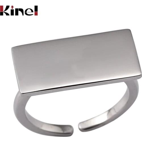 Kinel Real Silver 925 Jewelry Smooth Rectangle Rings for Women Fashion Simple English INS Wide Minimalist Party Gifts
