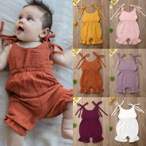 0-4 Y Infant Newborn Baby Girl Summer Solid Cotton Romper One-Piece Cute Bow Sunsuit Princess Clothes