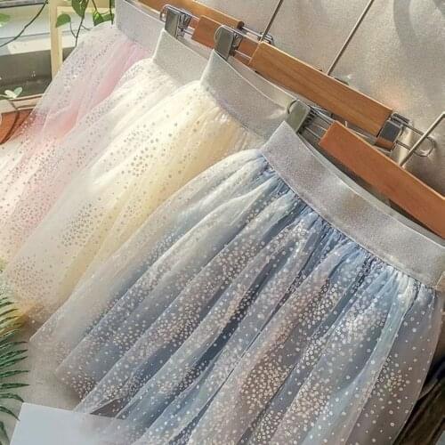 Girls Starry Sky Skirt Summer 2021 New Kids Pleated Mesh Skirt Baby Fluffy Short Skirt