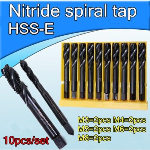 M3=2pcs M4=2pcs M5=2pcs M6=2pcs M8=2pcs 10pcs/set HSS-E Nitride spiral taps Machine tap Blind hole using Free shipping