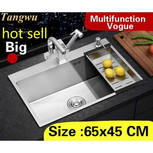 Free shipping Apartment high quality wash vegetables kitchen manual sink single trough 304 stainless steel hot sell big 65x45 CM