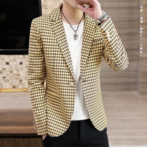 2021 Mens Spring and Autumn New Handsome Slim-Fitting Thick blazer Youth Casual Houndstooth blazer