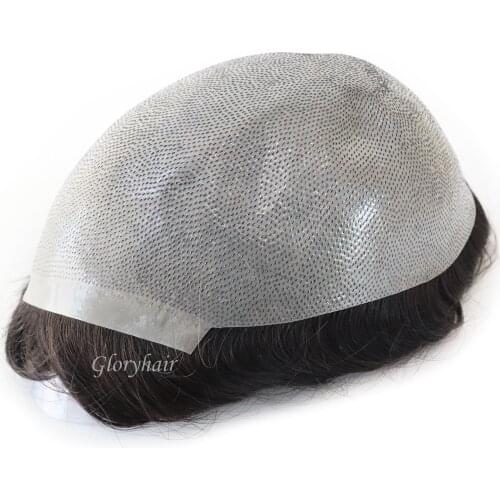 GLORYHAIR C-Thinskin 0.08-0.1 mm Thin Skin Toupee Real Human Hair Wig for Men 1/8" V Loop Front Wig Male