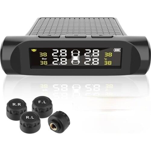 1pcsCar TPMS Tire Pressure Monitoring ystem Solar Power Digital LCD Display USB Auto Security Alarm Systems Tyre Pressure Sensor