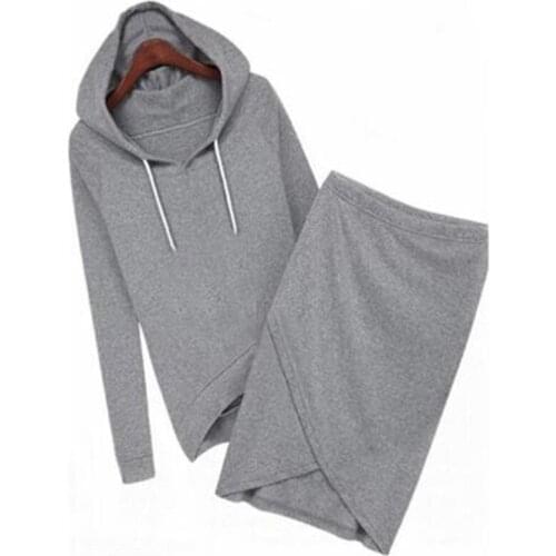 2021 The New Suit Women Hooded Cultivate Hoodies Skirts Set Female Thicken Loose Cotton Top Skirts Sexy Split Set Suit
