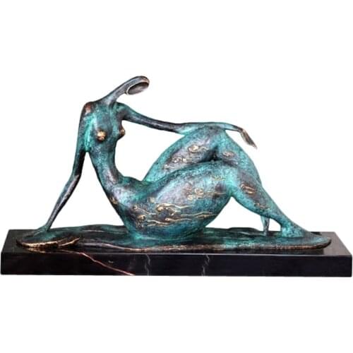 Novelty Modern Bronze Sculpture Statue Green Abstract Life Woman Figurine Art Upscale Home Decoration Ornament