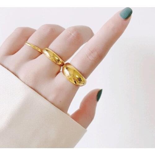 New Chunky Geometric Circle Adjustable Gold Ring Minimalist Dome Smooth Rings For Women Girls Trendy Jewelry Gift