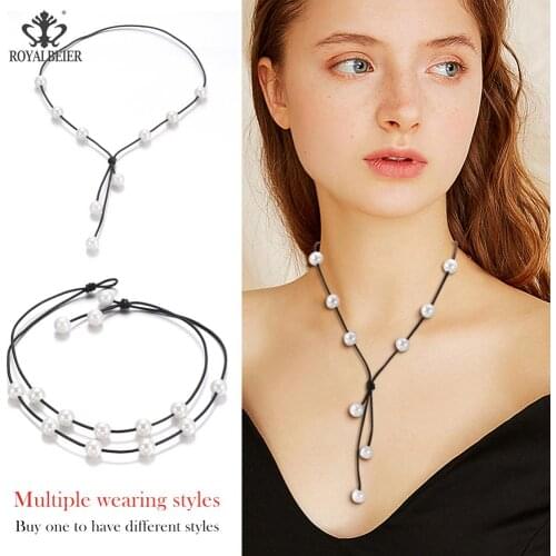 New Arrivals Hot sale Pearl Leather Choker many styles Imitation Pearl Handmade leather Necklace