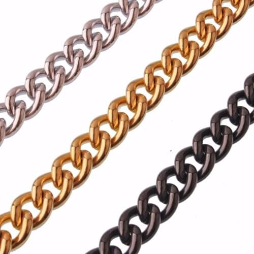 High Quality Width 9mm Stainless Steel Necklace Silver Color Gold Black Color Cuban Chain Men Curb Link Necklace Various Sizes