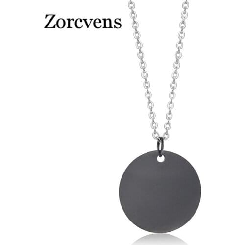 Modyle Round Dog Tag Necklace Silver Color/Gold/Black Color Stainless Steel Pendant Necklace for Men Woman
