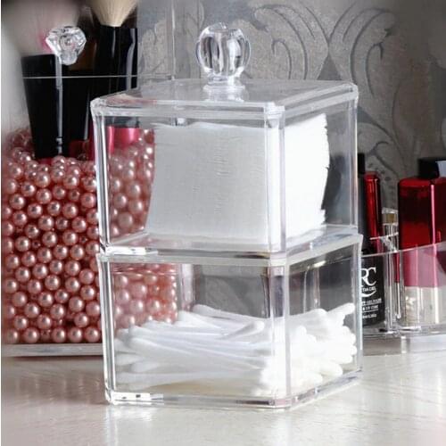 Hot Selling Clear Acrylic Storage Container Jewelry Womens Powder Box Q-tip/Cotton Swab Stick Bathroom Storage Rack Shelf