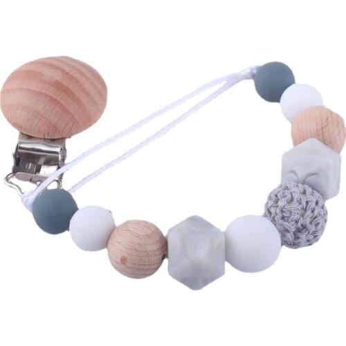 Safety Wooden Baby Infant Toddler Dummy Pacifier Silicone Soother Nipple Clip Chain Holder Strap Baby Chew Toy for Baby