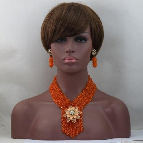 Romantic Orange Beads Fashion Jewelry Set for Women Chunky Bib Bridal Indian Costume Party Jewellery Set Free shipping WD556