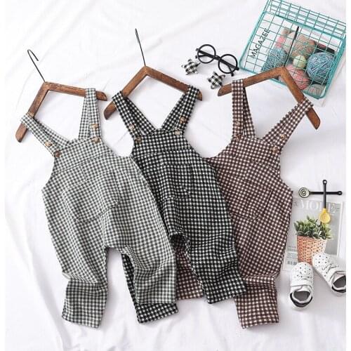 Spring Autumn Children Plaid Overalls Cotton Casual Baby Boys Girls Bib Pants Street Style Toddler Kids Jumpsuits 12M-3T
