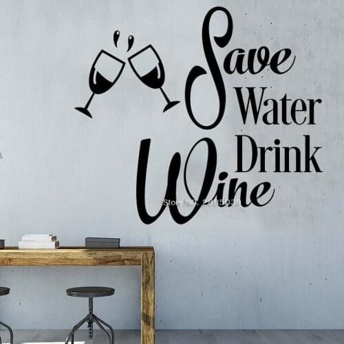 "Save Water Drink Wine" Quotes Decals Lettering Wall Decor Stickers For Kitchen Murals Decoration Vinyl Waterproof Funny AL017