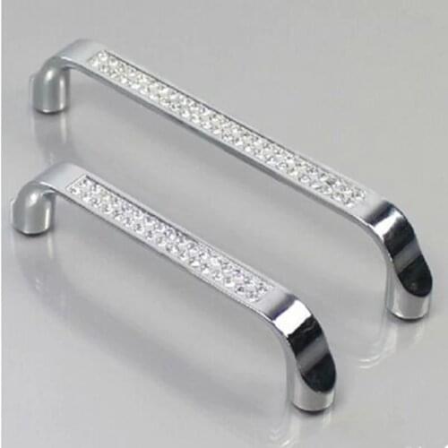 128mm Glass diamond furniture handle crystal kitchen cabinet pull 5" shiny silver dresser cupboard drawer wardrobe handles pulls
