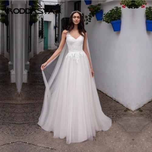 2021Spaghetti Straps Boho Wedding Dresses V Neck Beach Bride Dress Sweep Train Bohemian Robe De Mariee A-line Tulle Lace Mariage