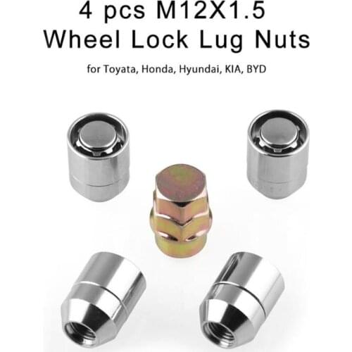 Universal M12x1.5 Wheel Lock Lug Nuts 4 Anti Theft Locking Nuts+1 Key Set 4 * Internal thread 1 * Anti-theft nut tyre nut