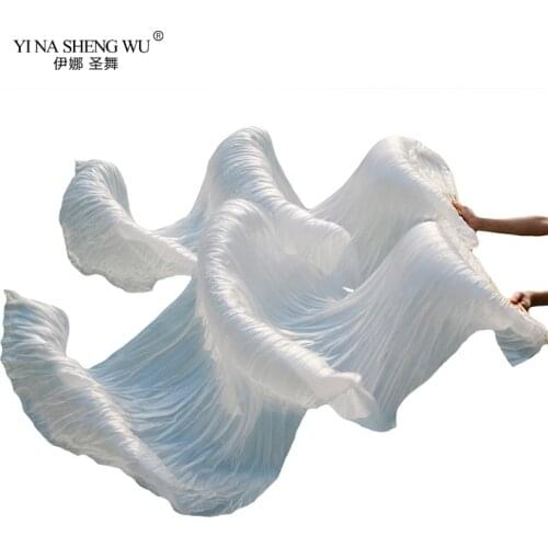 100% Silk/Imitation Silk Solid Color Belly Dance Fans 1 Pair (Left + Right) Handmade Bamboo Row Fan Bone White Silk Fan 180x90cm