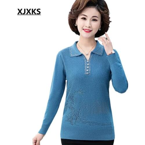 XJXKS Fashion lapel comfortable wool knitted sweater women pullover 2020 autumn winter new high-quality women sweater