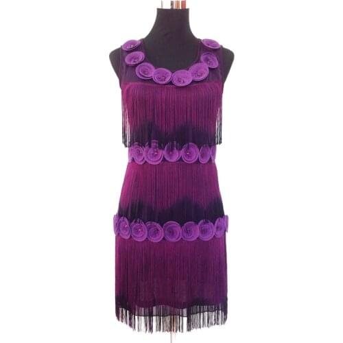 Costume Tiered Tassels Appliques Flower Summer Party Dress Women Beaded Fringe Scalloped Petal Gatsby Flapper Dress