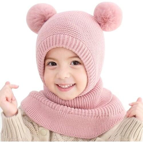 Winter Baby Hat Knit Kids Beanie Hat for Girl Boy Hats Scarf with Cute Headset Pattern Warm Scarf Velvet Lining Caps Baby Cap