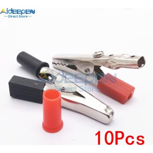 10Pcs/lot 50mm Insulated Crocodile Clips Plastic Handle Cable Lead Testing Metal Alligator Clips Connector Connect Socket Plug