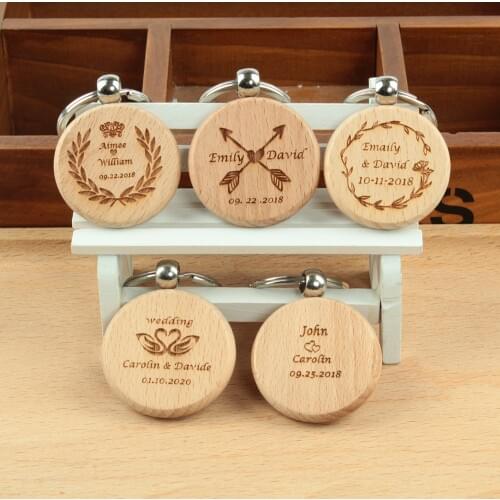 10pcs Personalized weddding names date keychain custom logo wooden key chain wedding favors and gifts wedding gifts for guests