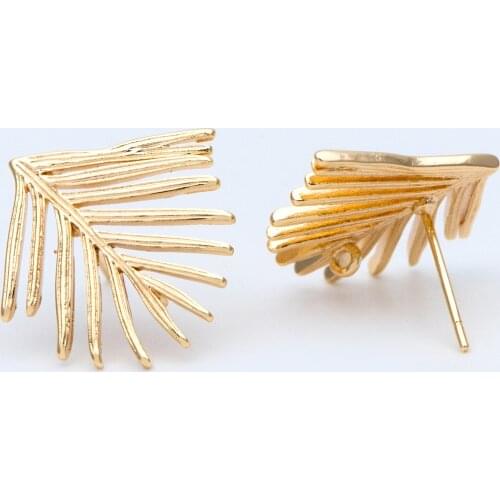 10pcs Gold Leaf Ear Posts 19x20mm, Gold Plated Brass Stud Earrings (GB-1083)