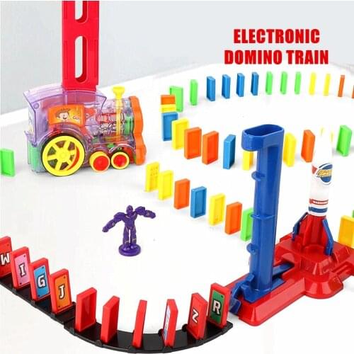 2021 Boy Girl Xmas Gifts Eletronic Train Domino Game with Rocket Helicopter for Children Juguetes Educational Dominos Blocks