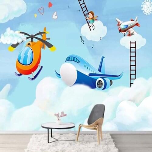 Milofi custom 3D wallpaper mural modern minimalist cartoon airplane children room background wall decoration wallpaper