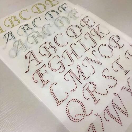 52PCS/lot Beautiful A-Z Capital Hotfix Rhinestone English Alphabet Letter Rhinestones Transfer Design Iron on Stickers