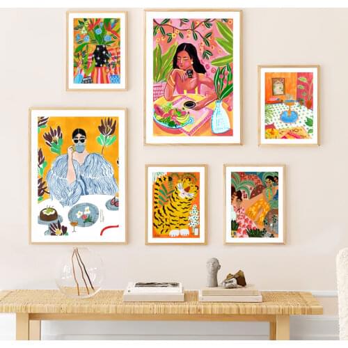 Abstract Fashion Leopard Lady Eye Flower Tropical Wall Art Canvas Painting Posters And Prints Wall Pictures For Bedroom Decor