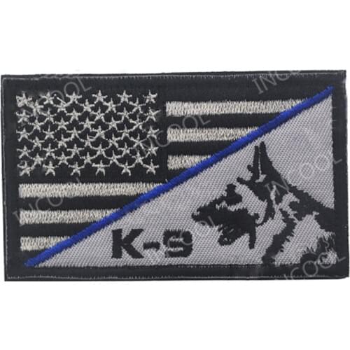 American Flag Blue Line 3D Embroidery Patch K9 Dog Tactical Combat Military Patches Emblem Appliques Embroidered Badges