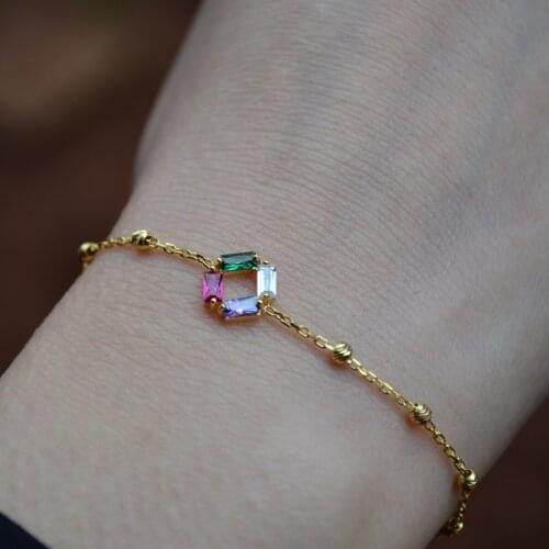Baget Kesim Swarovski Renkli 925 gümüş Taşlı Bileklik Gold