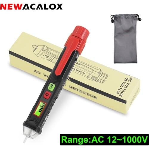 NEWACALOX AC 12V-1000V Non-contact Voltage Detector LCD Power Outlet Voltage Tester Meter with LED Light Test Pencil Tool