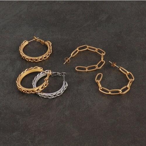 Punk Big Hoop Earrings Gold Stainless Steel Earrings For Women 2021 Big Gold Earrings Hoops Charm Earrings Big Jewelry Gift