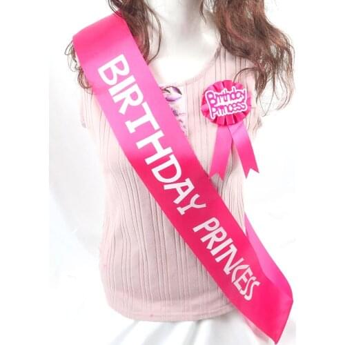 Sweet pink white sash brooch set princess 18 20 21 30 40 50 birthday anivessory favors white printing satin Sparkle fabri pin