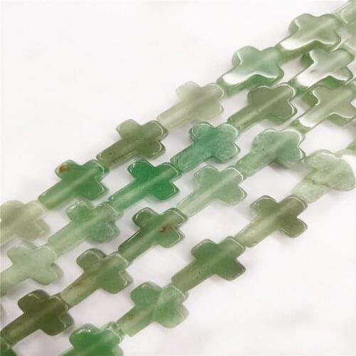 1 Strand 25Pcs 12x16x5mm Natural Green Aventurine Cross Loose Beads For DIY Jewelry Necklace Making Accessories 15.5Inch
