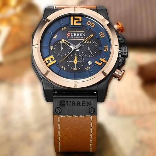 CURREN Top Brand Chronograph Quartz Watches Men Sport Fashion Casual Watch For Men Leather Wristwatches relogio masculino 8287