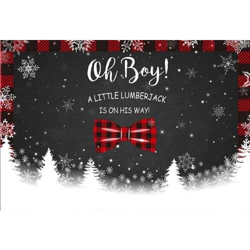 A Little Lumberjack Is On His Way Babyshower Backdrop Snowflake Boy Winter Christmas Party Wonderland Northern Europe Background