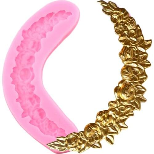 Rose Wreath Silicone Mold Flower Relief Cake Border Chocolate Mould Fondant Cake Decorating Tools Polymer Clay Candy Molds