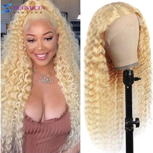 Honey Blonde Deep Wave Frontal Wig 613 HD Transparent Frontal Wig Deep Curly Wet And Wavy 13X4 Lace Front Human Hair Wigs