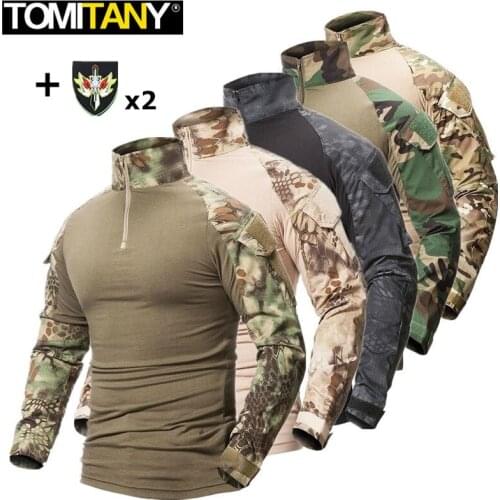Camouflage Tactical Shirt Long Sleeve Mens Breathable Combat T-Shirt Military Army T Shirt Camo Outdoor Hiking Hunting Shirts