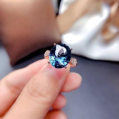 Natural Topaz Ring for Women Elegant Fine Blue Jewelry Anniversary S925 Silver Real Blue Gemstones On Sale Certifacate #Q121
