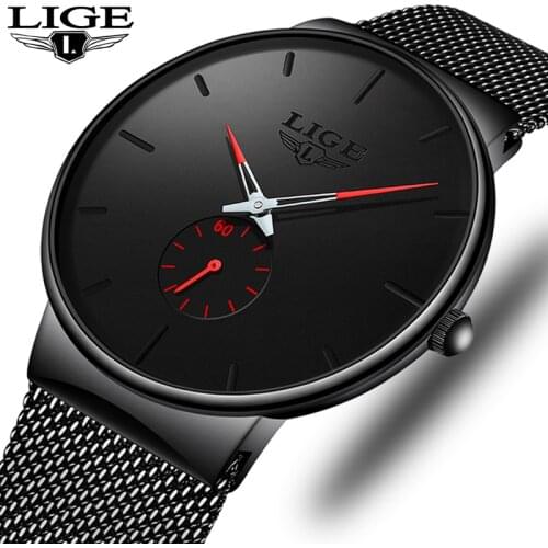 Couple Set Watches LIGE Mens Business Dress Watches Luxury Waterproof Sport Watch Men Fashion Women Watch Quartz Slim Mesh Clock