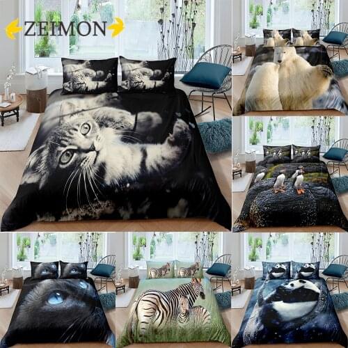 ZEIMON Cartoon Cat Bear Bedding Set Lovely Panda Soft Microfiber 2/3Pcs Duvet Cover with Pillowcase Full Single Double Size