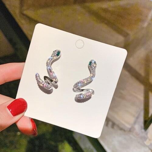 Exaggerated Sparkly CZ Zircon Twisted Snake Earrings for Women Delicate Twist Animal U Shape Drop Dangle Earrings Party Jewelry